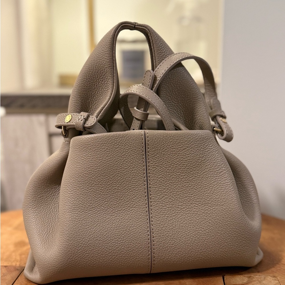 Polene Taupe Pebbled Leather Shoulder Bag